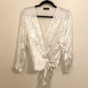 State silk cream wrap blouse with tie